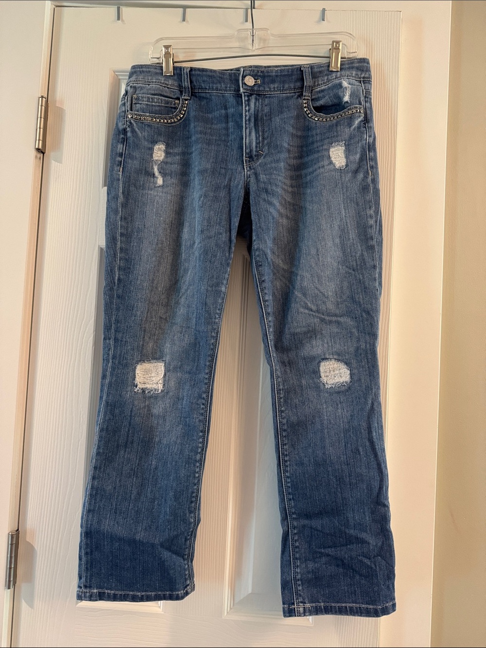 White House Black Market Blue Distressed Boot Cut Jeans